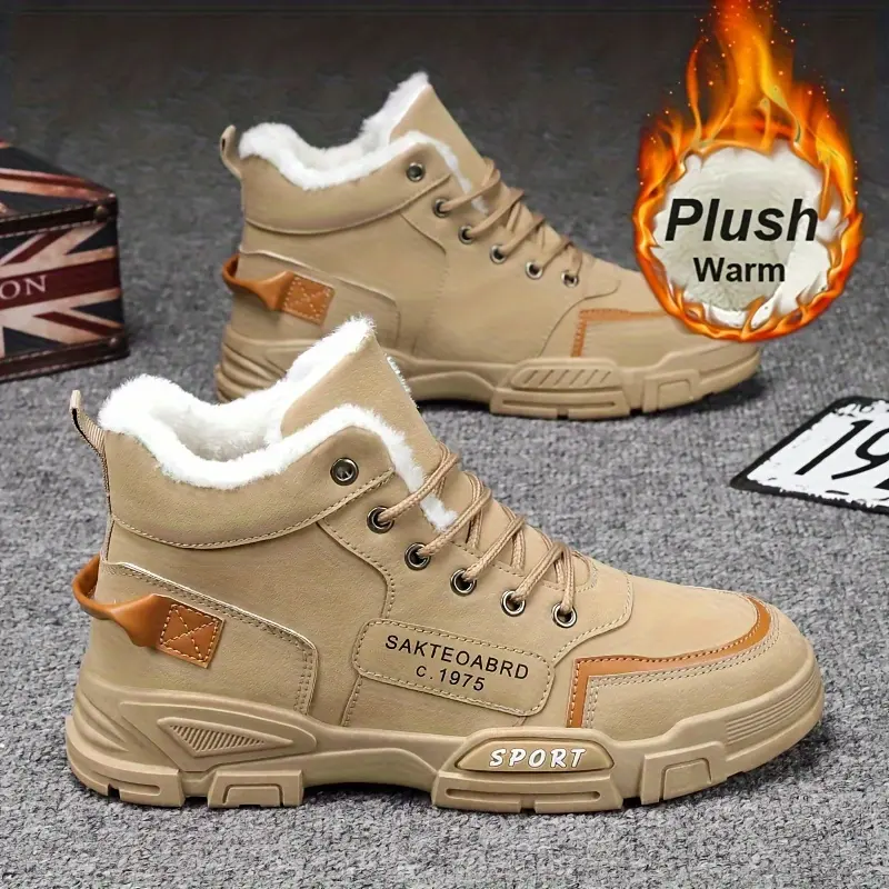2025 Winter Men's Outdoor Waterproof & Coldproof Mid-top Fashion Sports Shoes 6689 Khaki Plush Warm Velvet Cotton Leather Work Snow Boots Footwear Boy Decor Bathroom Closed Bota