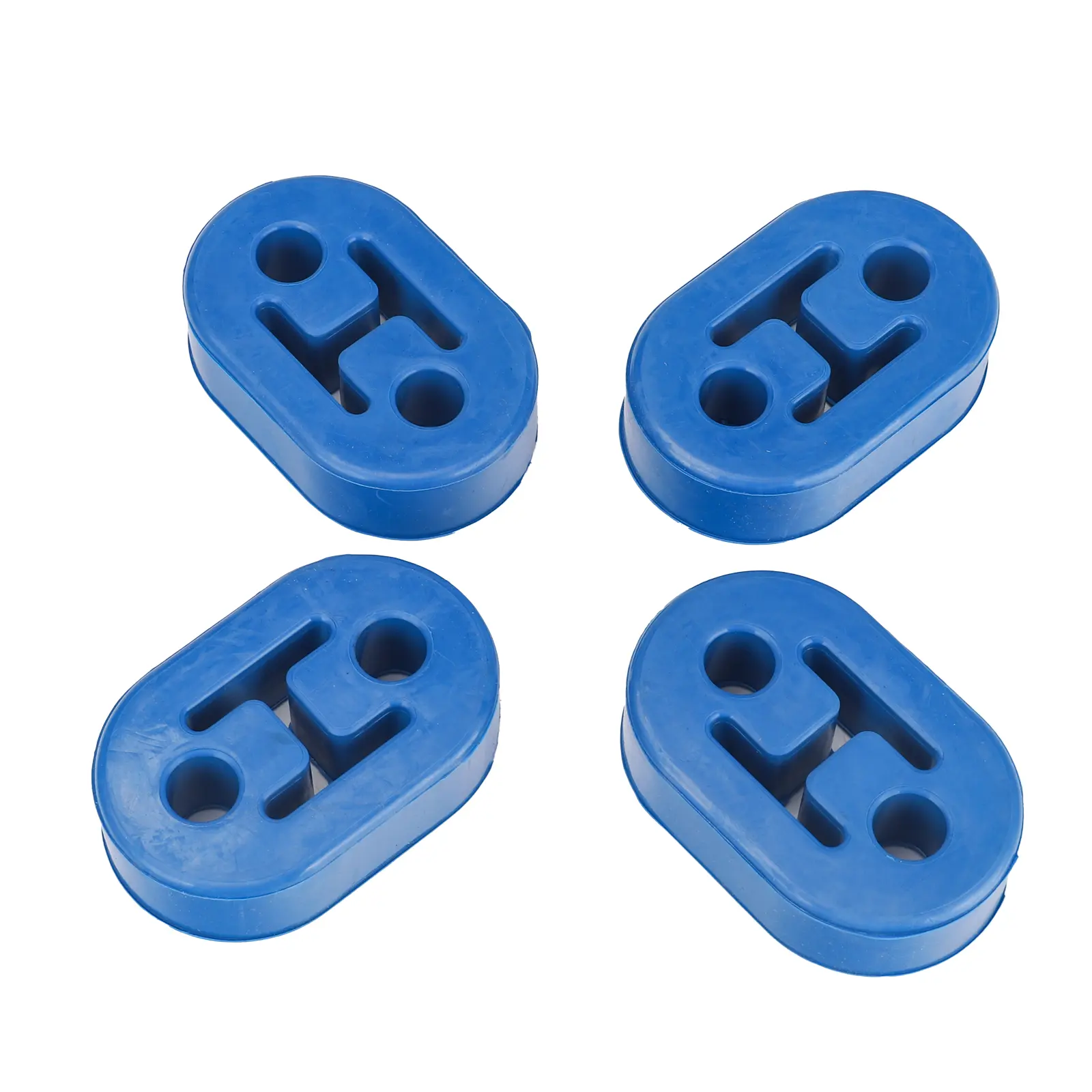 3mirrors Universal-Fit Shock-Absorbing Exhaust Hangers, Muffler Bushing Insulators, 2-Holes Mount Brackets - 1 Set (4PCS, Blue) with 11.5mm ID, 73mm Length for Muffler Vibration Damp Replacement, Mount Bracket, Two-Holes