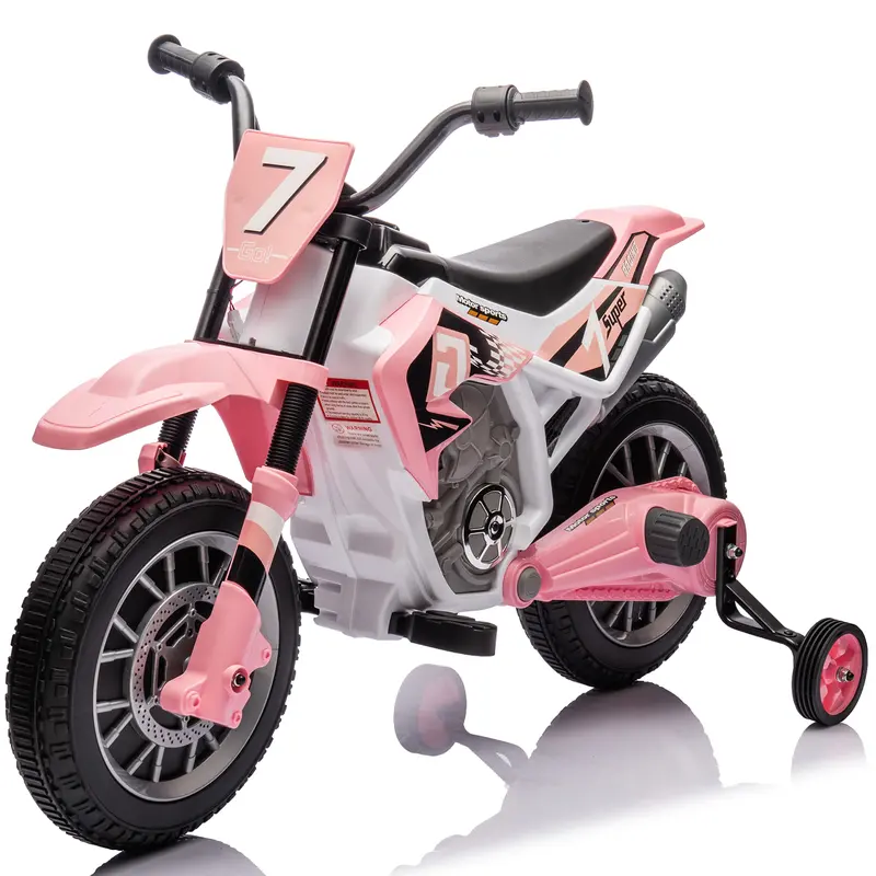 Kids Motorcycle Dirt Bike Off-Road Street Bike with Music Training Wheels Spring Suspension High Low Speeds