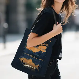 Chimelong National Park Vintage Illustration Canvas Bag, Large Capacity Commuter Shoulder Bag, Artistic Tote Bag for Daily Use