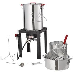 VEVOR Turkey Deep Fryer,  30-qt Turkey & 10-qt Fish Steamer Cooker Set, Outdoor Aluminum Seafood Frying Pot, 54,000 BTU Burner Propane Gas Boiler, Includes Baskets, Perforated Poultry Rack, Thermometer