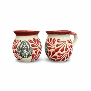 Mis Jarritos Handmade Mexican Clay Pottery Mug – Virgin De Guadalupe, San Judas, Coffee Cup, Talavera-Plumeado, Folk Art, Traditional Mexico Drinkware Gift (Food Safe) (Pack of 1) (Judas, Brown)