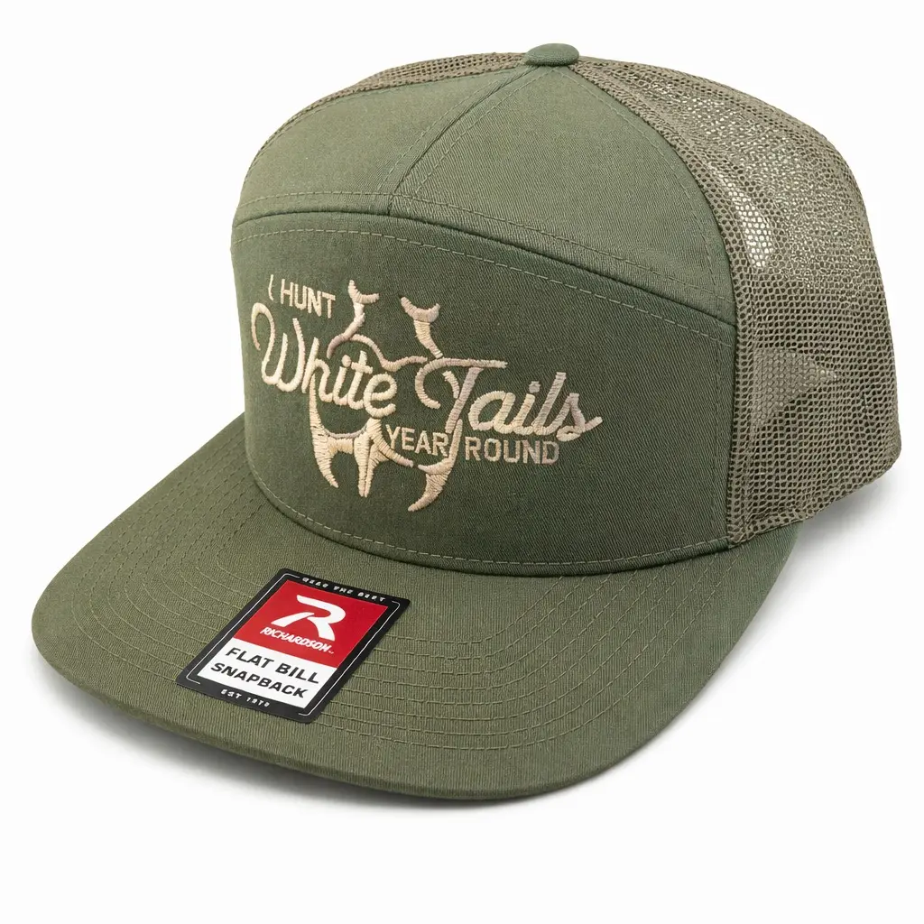 Richardson 168 White Tail Hunting Flat Bill Snapback Trucker Hat - Adjustable, Stylish, High-Detail Deer Emblem Embroidery, Premium Mesh Ventilation, Casual Sports Outdoor Headwear, Snapback Trucker Hats, Sports Outdoor Hats