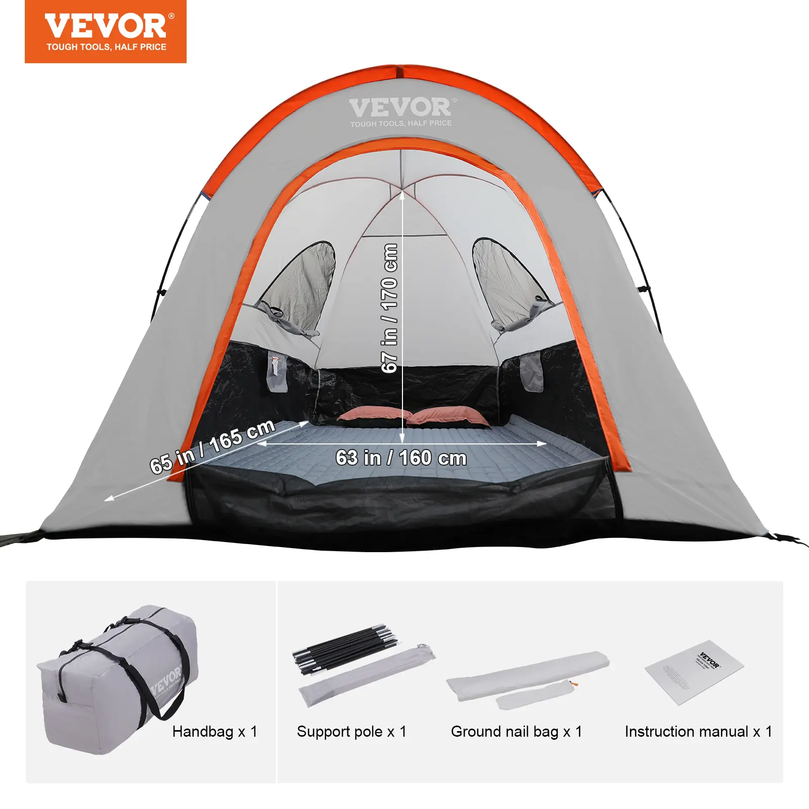 【summerfinds】VEVOR Truck Bed Tent, 5.5'-6' Pickup Truck Tent with Rain Layer and Carry Bag, Waterproof PU2000mm Double Layer Truck Tent for Camping, Accommodate 2-3 Person, for Camping Traveling Outdoor Activities