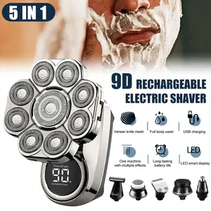 6-in-1 Electric Head Hair Shaver Mens Cordless Rechargeable Wet/Dry Skull & Bald Head Waterproof Razor with Rotary Blades, Clippers, Nose Trimmer, Brush, Massager Home&Travel Valentine Gift