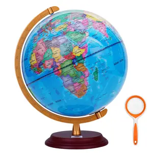 WOWESOTICA 8-Inch LED Animal Constellation Globe for Kids with Wood Base & Metal Meridian Dual Mode Night Light & Daytime Map STEM Learning Tool