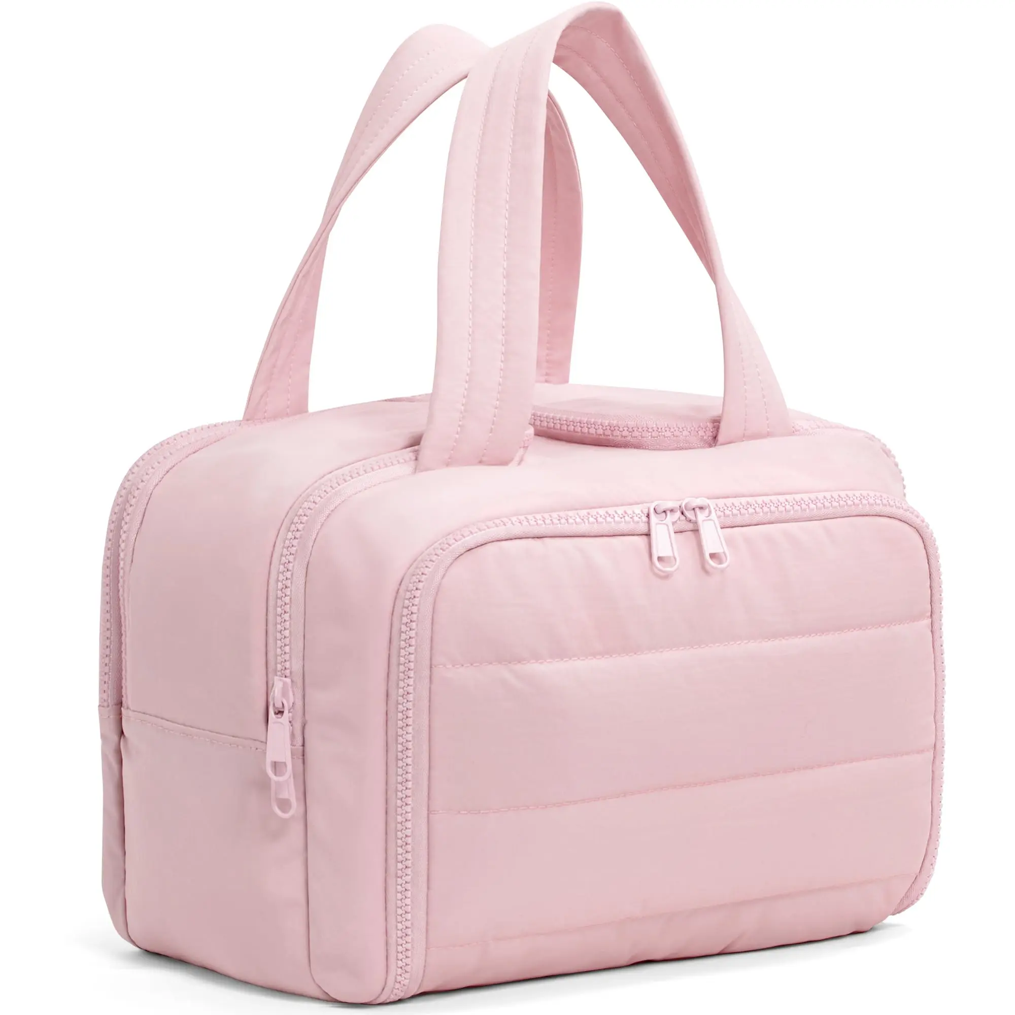 Puffy Quilted Toiletry Bag for Women, Spacious Waterproof Nylon Cosmetic Organizer with Dual Handles, Foldable Multi-Compartment Pouch for Travel, Bag Organization, Foldable Multi-Compartment Toiletry Bags
