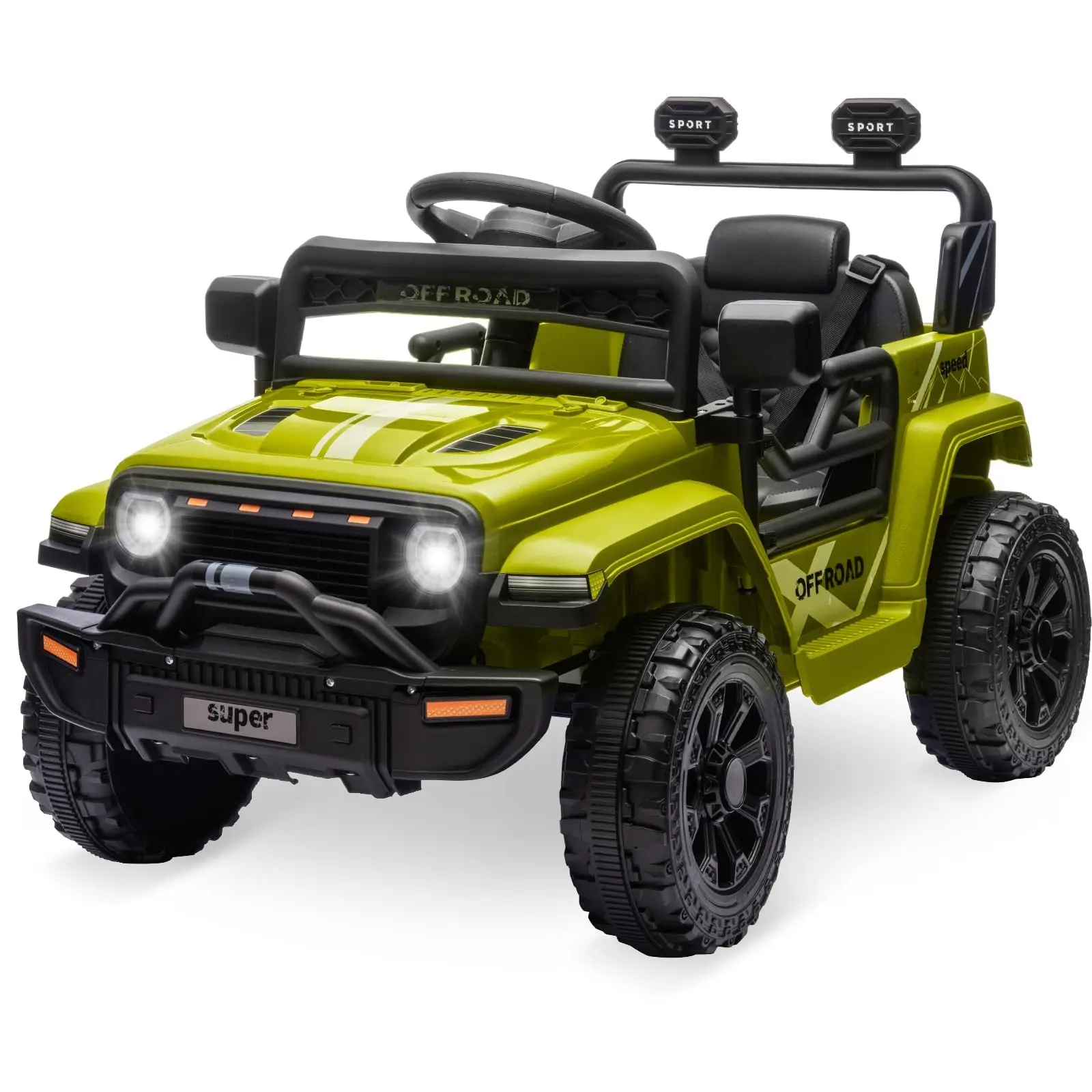 GARVEE 12V Electric Kids Ride-On Truck - 2 Driving Modes (Parent Remote Control, Self-Drive), 2 Speeds, 4-Wheel Spring Suspension, Steering Wheel with Built-In Tunes & Music, LED Lights for 3-8 Year Olds, Two Driving Modes