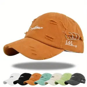 Retro Torn Baseball Cap - Faded & Worn Dad Hat with Letter Embroidery, Unisex Hip Hop Sun Hat for Men and Women, Casual Outdoor Style