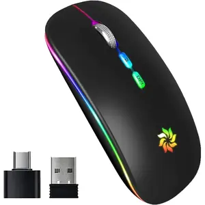 , LED   for Laptop, Slim Silent  2.4G Rechargeable    for Laptop, MacBook, iPad, Chromebook, with USB & Type-c Receiver