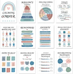 12 Pcs Mental Health Matters Posters, Therapy Office Decor Psychologist Counselor Supplies, Wall Decor Home Classroom Therapist Mental Health Gifts