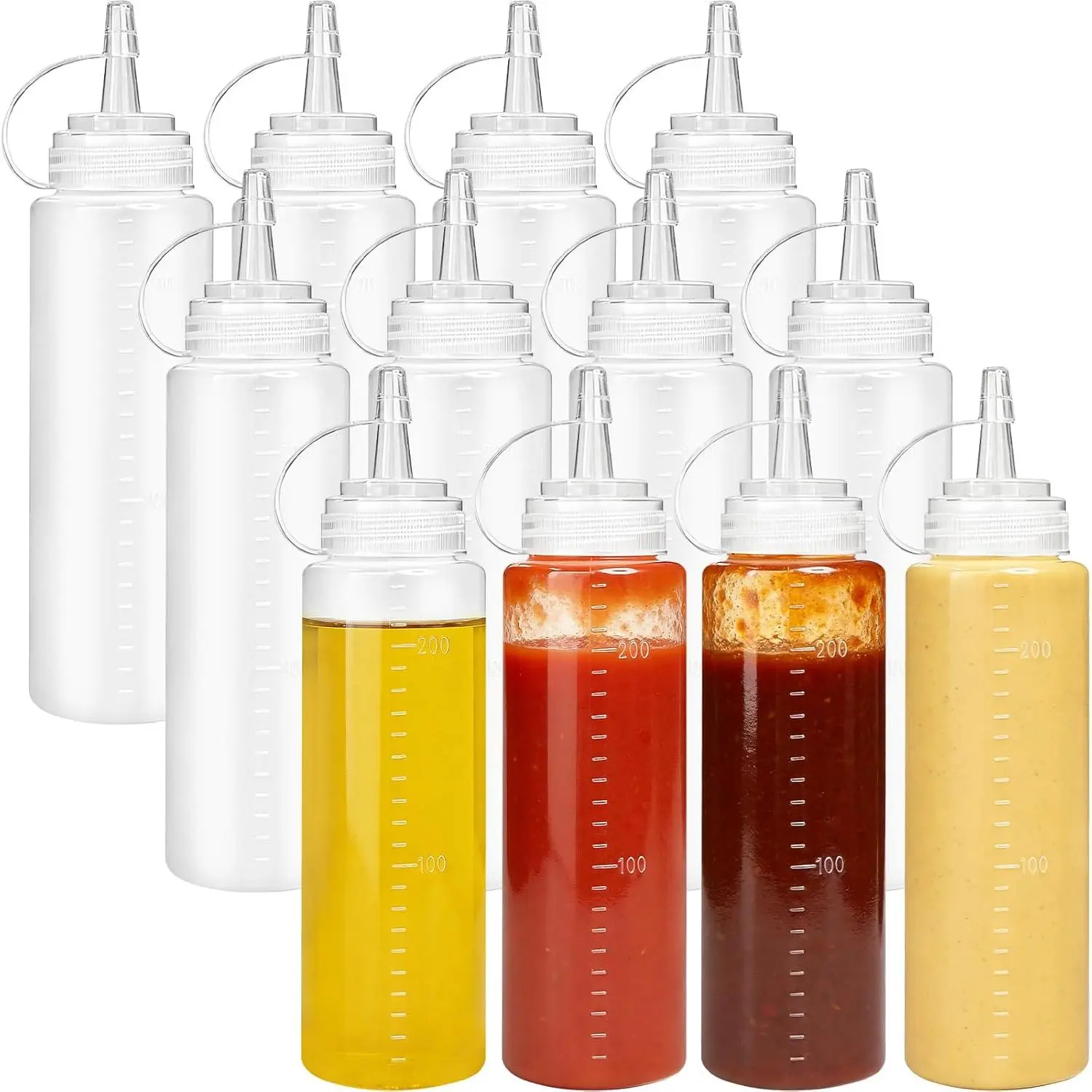 12 Pack 8 oz Plastic Condiment Squeeze Bottles,Multipurpose  Bottles,Clear Sauce Bottle with  for Dressing,Ketchup,Grilling,Syrup,BBQ Sauce