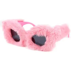 EyeconicFinds Women Plush Fuzzy Cat Eye Sunglasses Punk Soft Velvet Shades Ladies Handmade Party Masquerade Eyewear B2877