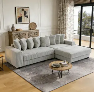 Niccae 111-in Modern L-Shape Corduroy Upholstered Sectional Sofa with Recliner, Chaise, Extra-Wide Lounge Loveseat & 8 Free Pillows - Living Room Apartment Furniture, Upholstered Couch, Sofa With Chaise