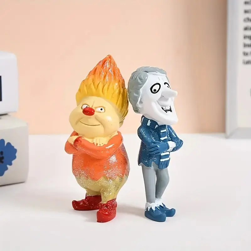 Christmas Anime Figurine Set Snow Miser & Heat Miser Resin Statue, Classic Style Home Kitchen Decor, Holiday Table Display Gift Collectible Figurine Decoration Ornaments, Statue Figurines, Decorative Statues, Figure Decor