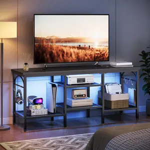 Pinmoco TV Stand for TVs up to 55 Inch, LED Light Entertainment Center with Open Storage Shelves, TV Media Console Table for Living Room, Bedroom