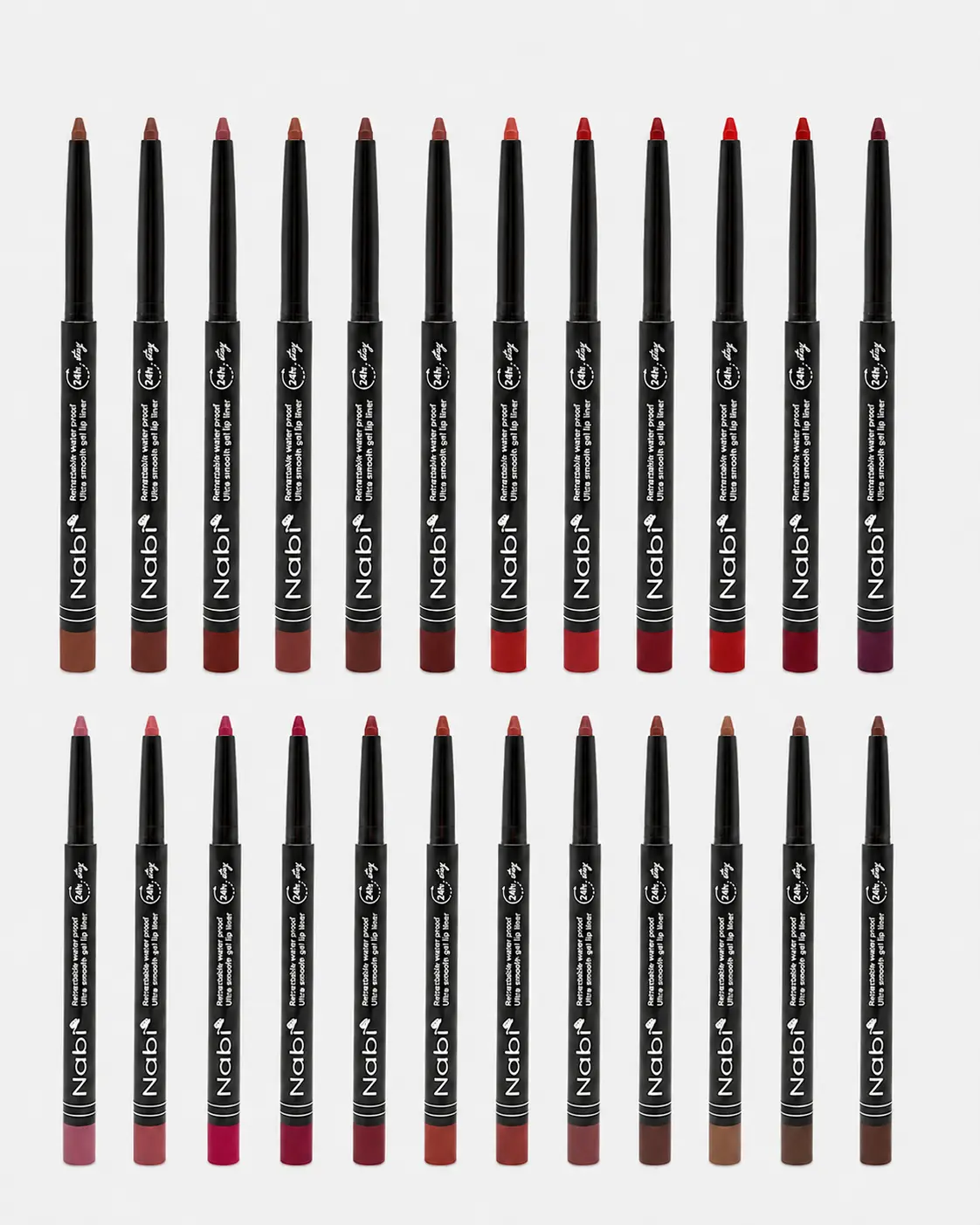 Nabi Retractable Waterproof Ultra Smooth Gel LIP LINER 20Colors / Nabi Retractable Waterproof Ultra Smooth Gel EYE LINER - 5.5” 24H Stay 0.01oz/0.28g Long Lasting Lip Pencil