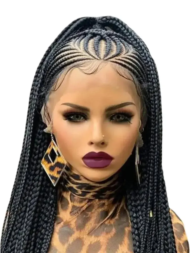 DOSAY 36Inch Synthetic Full Lace Braided Wigs for Black Women Cornrow Fulani Braids Knotless Box Braided Wig with Baby Hair Handmade Dreadlocks
