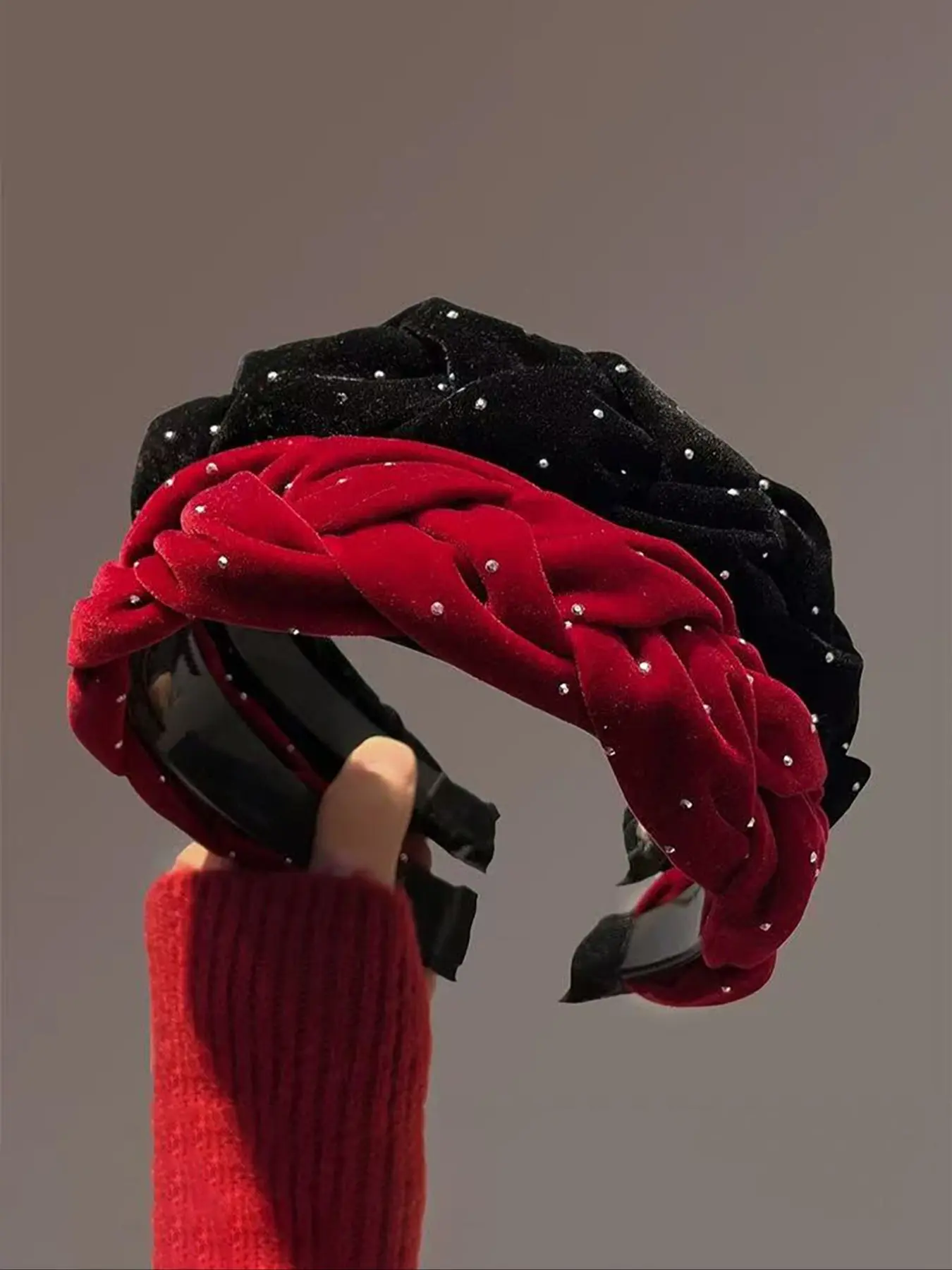 2pcs Autumn Winter Vintage Velvet Wide Band Rhinestone Hair Hoop, Elegant High Crown Headband for Daily Makeup, Face Washing, Parties, Party Headband, Hairband, Bling Hair Headband, Chic Headbands