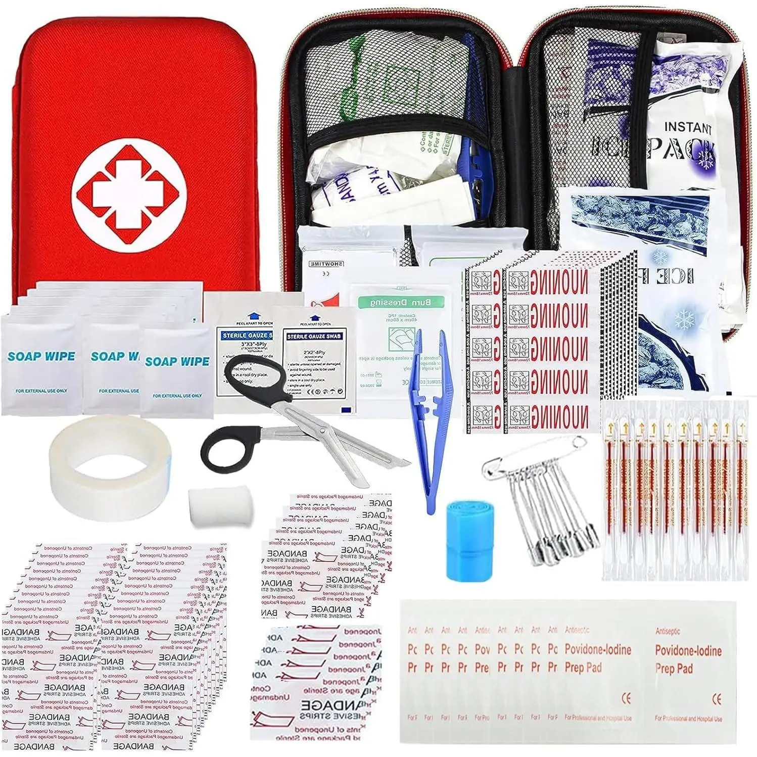 275-Piece Compact Safety EVA Backpack Emergency Kit - Emergency Kit for Disaster Preparedness, Backpacking, Roadside Car Use with Iodine Pad, PBT Bandage, Gauze Cotton Swabs, Instant Ice Pack, Blue Tourniquet, Butterfly-Shaped Adhesive Bandage Tape