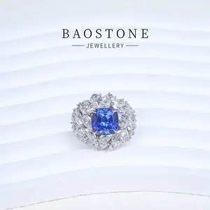 BAOSTONE Lab Created Artificial Gemstone 925 Silver Ring Synthesis Sapphire-Heart Of The Ocean-#J133