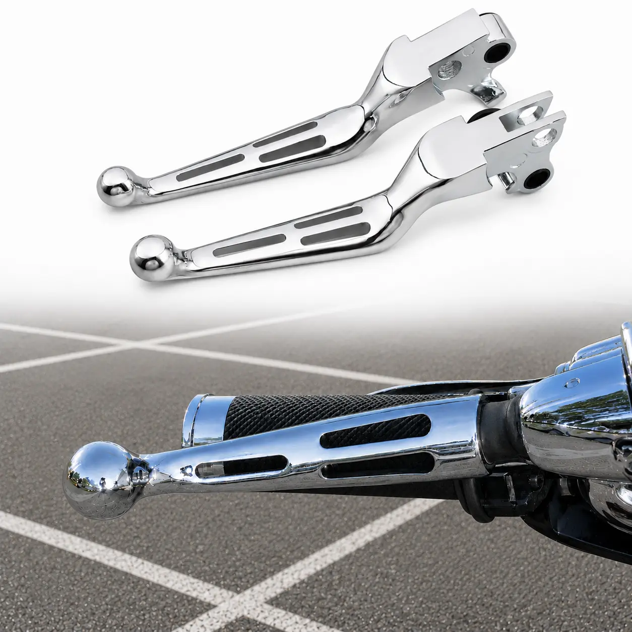 Aluminum Slotted Wide-Blade Brake and Clutch Lever Set for Harley-Davidson Sportster XL883 XL1200 1996-2003, Dyna 1996-2017, Softail 1996-2014 and Touring 1996-2007 with Cable-Operated Clutch, Chrome or Matte Black Aftermarket Hand Control Lever Pair