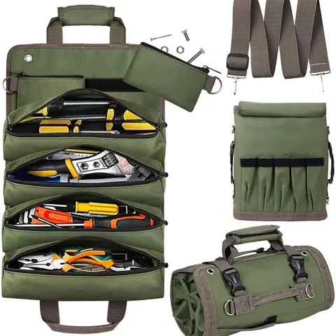 Tool Bag Roll Up, UUP Heavy Duty Portable Soft Tool Storage, Foldable Empty Rollup Organizer with Small Pockets, Official Rollable Toolbag, Father Day Gifts for Him Dad Men Mechanic Welding