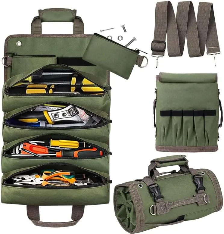 Tool Bag Roll Up, UUP Heavy Duty Portable Soft Tool Storage, Foldable Empty Rollup Organizer with Small Pockets, Official Rollable Toolbag, Father Day Gifts for Him Dad Men Mechanic Welding