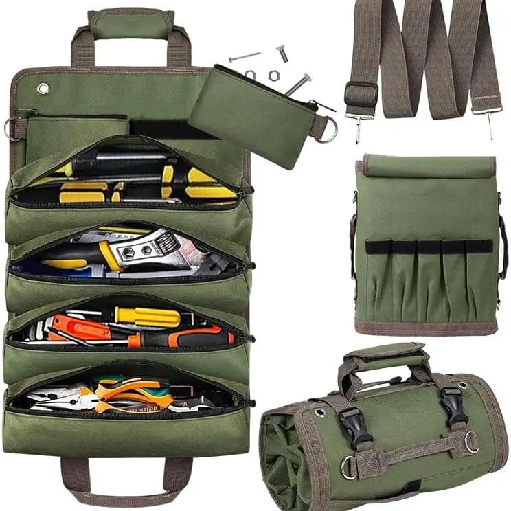 Tool Bag Roll Up, UUP Heavy Duty Portable Soft Tool Storage, Foldable Empty Rollup Organizer with Small Pockets, Official Rollable Toolbag, Father Day Gifts for Him Dad Men Mechanic Welding