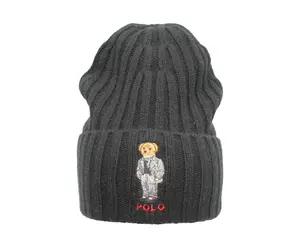 Polo Ralph Lauren Polo Bear Striped Hats - Chalk-Stripe Knit, Cuffed Beanie Hat, Navy