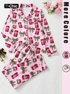 Women's Christmas Leopard Santa Claus Pajama Set, Long Sleeve Collared Loungewear Sleepwear & Pants, Elegant Fitted Nightwear for All Seasons