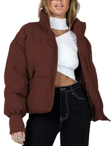 Perssia CloudCore™ Cropped Puffer Jacket UANEO Puffer Jacket Womens Oversized Cropped Puffy Quilted Winter Jackets Coat (Coffee-L)