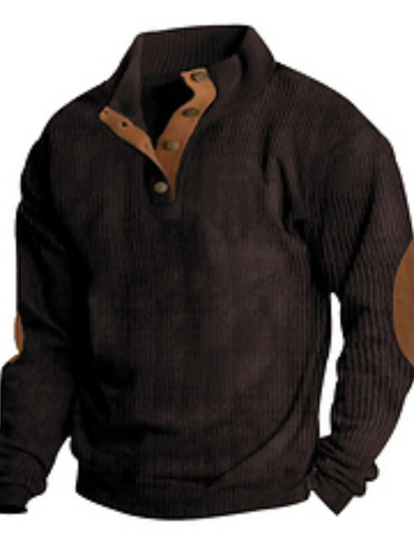 Men's European and American corduroy vertical stripes jacquard, quarter button, patch on the sleeve, trendy casual sports new button design hoodie suitable for home, leisure, campus and other scenarios, men's long-sleeved hoodie.