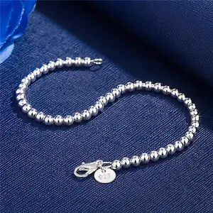 1pc Elegant Silver Bracelet with Charm - 4mm Beaded Chain, Versatile Accessory for Casual Wear & Special Occasions