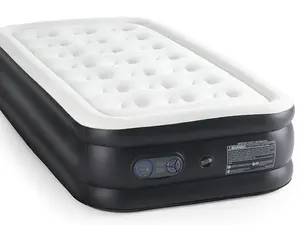 furnishflex air mattress - 18" inflatable blow up mattress airbed with built-in high capacity pump, double height, adjustable, non-slip bottom designa