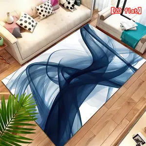 2D flat large best-selling velvet carpet with blue wave abstract pattern, suitable for living room, foyer, bedroom, and game room, modern creative home decor, exquisite decorative carpet, Modern Abstract Rug