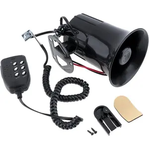 100W 12V Wired Alarm Siren Horn, Loud Car and Truck Speaker with 6 Sounds, 120-150dB Volume and MIC