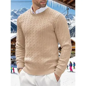 Mens Crew Neck Sweater Lightweight Cable Knitted Pullover Sweaters
