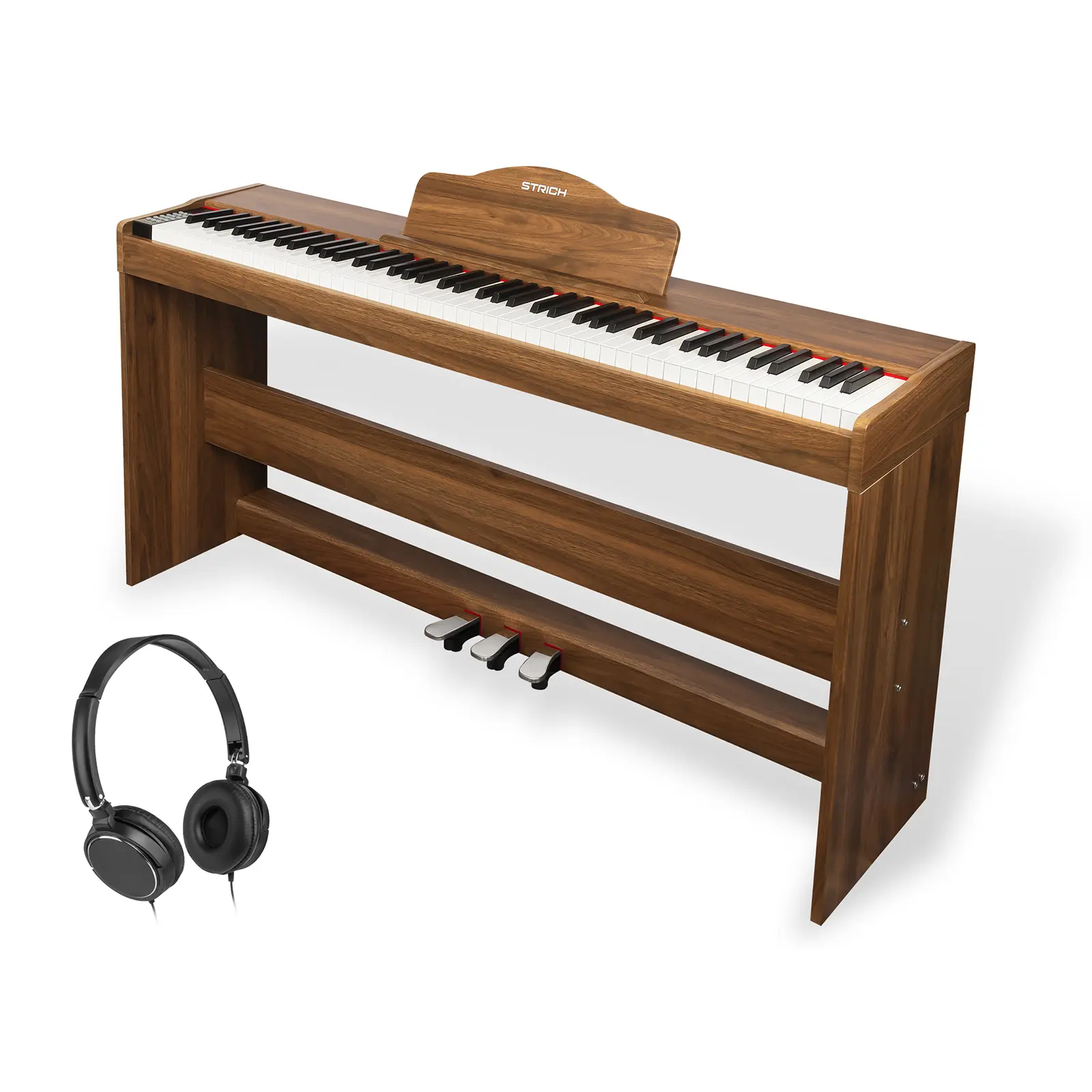 STRICH SDP-300W Digital Piano, 88-Key Weighted Hammer-Action, 2x25W Speakers, USB-MIDI/Wireless, with Stand (Walnut Wood) Music Keyboard