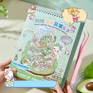 Miniature Scenery Mistlight Town 5.0 Sticker Book, Includes 12 PET Stickers, 6 Large Scene Cards, 2 Reference Images & 1 Tweezer, Visual 3D Pop-Up Cottage Children's Handmade Journal Quiet Book, DIY Decoration Art Stickers Kit Gift Set, Handmade Crafts