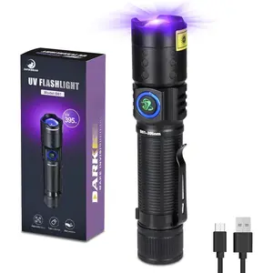 UV Flashlight Black Light LED 395 NM, Ultraviolet Flashlights, Rechargeable USB-C Woods Lamp, Water Resistant Focusable, for Leak Detection and Curing UV