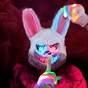 ZONESTA Halloween Mask Purge Mask Light Up,LED Scary Furry Bunny Mask Bloody Plush Creepy Cosplay Halloween Costumes