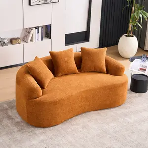 [Bellemave] Curved Loveseat Orange Full Compression Sponge Sofa, 30D Chenille No-Assembly Compact Sofa for Small Spaces & Apartments, 65"L, 300 lbs, 3 Pillows