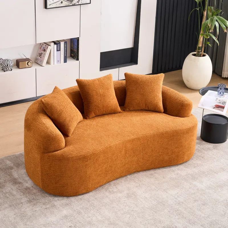 [Bellemave] Curved Loveseat Orange Full Compression Sponge Sofa, 30D Chenille No-Assembly Compact Sofa for Small Spaces & Apartments, 65"L, 300 lbs, 3 Pillows