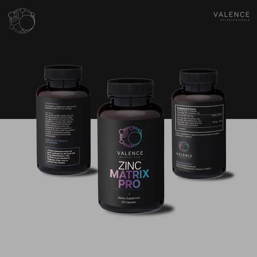 Valence Nutraceuticals Zinc Matrix Pro - Ultimate Multi-Zinc Supplement with 7 Forms of Bioavailable Zinc & L-Cysteine for Enhanced Absorption