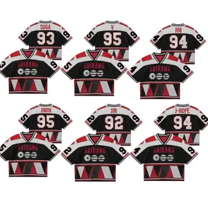 Custom Bangtan Crop Mesh Jersey – Red Black Geometric Sports Top, Arirang world tour Concert Outfit, Kpop Inspired Streetwear Fan Shirt