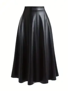 Women's Plus Size Elegant Formal Classic Fashion PU Leather Midi Skirt, Fitted Long Dress, Plain Pattern, All Seasons Wear, Stylish and Comfortable