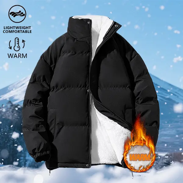 Men's Fleece Lined Cotton Jacket – Stand Collar Design, Warm & Comfortable, Suitable for Winter Outdoor Activities & Everyday Wear