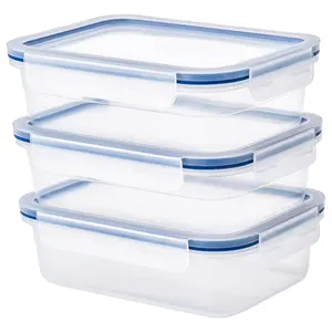 9 pack Food container with lid, rectangular/plastic, 34 oz