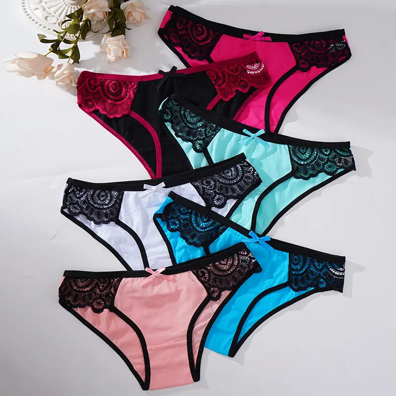 Women's 6-Piece Elegant Lacy Cheeky Panties Set - Breathable Comfortable Blend Fabric, Sexy Triangle Design, Lace Details, Multiple Colors for Everyday Wear